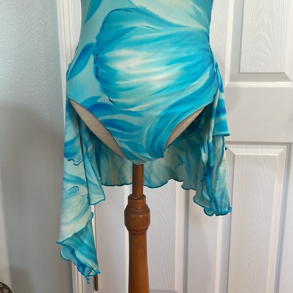 Christina swimsuit attached skirt ties built-in bra turquoise women's size 10 - Picture 4 of 8